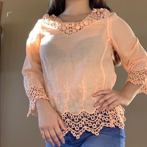 Coral Lace Long Sleeved Top